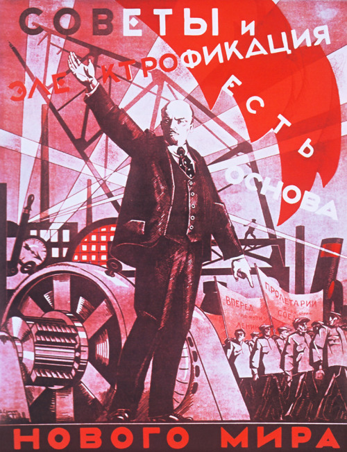 historicalposters: Soviet electrification poster (1924) Text: Soviets and Electrification is the bas