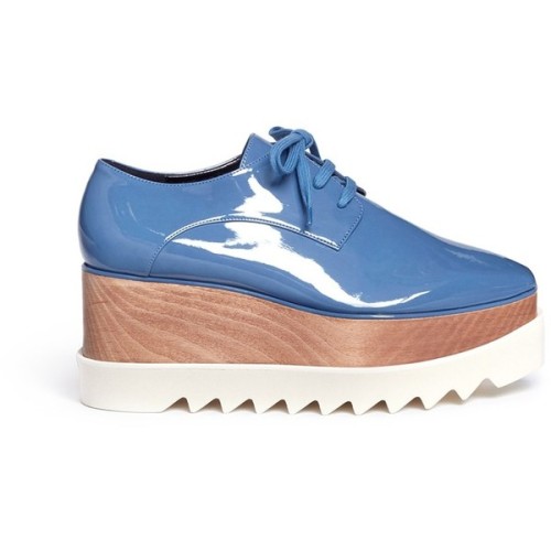 Stella Mccartney &lsquo;Elyse&rsquo; eco patent leather wood platform derbies ❤ liked on Pol