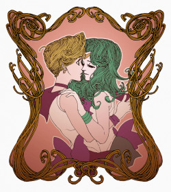 adventuresofcomicbookgirl:  trungles:  artoftrungles:  I’d always imagined Michiru and Haruka’s first kiss to be like this, just before a confrontation with the Enemy.  Michiru would pull Haruka close and plant a gentle, playful kiss. “Just for