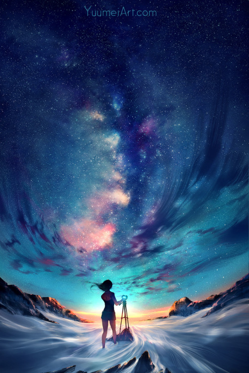 yuumei-art:A collection of my art featuring stars <3 I love astrophotography and shooting the mil
