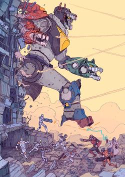 astromech-punk: Saturday Morning Violence by Josan Gonzalez   Kind of looks like Transformers as drawn by Mobius. 