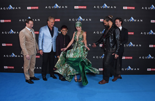 Patrick Wilson, Dolph Lundgren, director James Wan, Amber Heard, Jason Momoa and producer Peter Safr