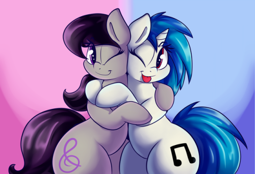 mild-cherry-pepci: graphenedraws: Tavi and VinylJust a birf gift for my buddy Slots LOOK HOW ADORABLE THIS  <3