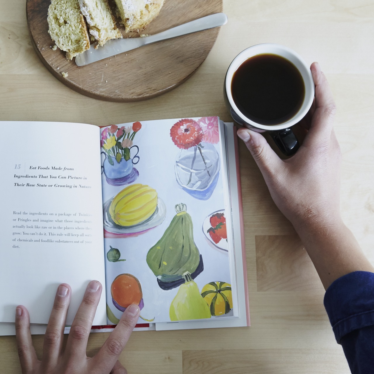 Our Coffee Table: Michael Pollan’s Food Rules illustrated by Maira Kalman
“Eat foods made from ingredients you can picture in their raw state or growing in nature.
Read the ingredients on a package of Twinkies or Pringles and imagine what those...