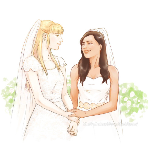 afterlaughtersart:Celebratory 1k doodle - Brittana (Brittany S Pierce x Santana Lopez)(art by afterl