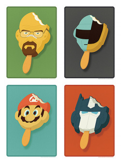 vmagazine:  Kentucky-based graphic designer and illustrator Andrew Heath new series Pop Culture Popsicles.  Here are the first 20 out of 50 from the series that features iconic characters such as Breaking Bad’s Walter White,  Daft Punk’s Random Access,