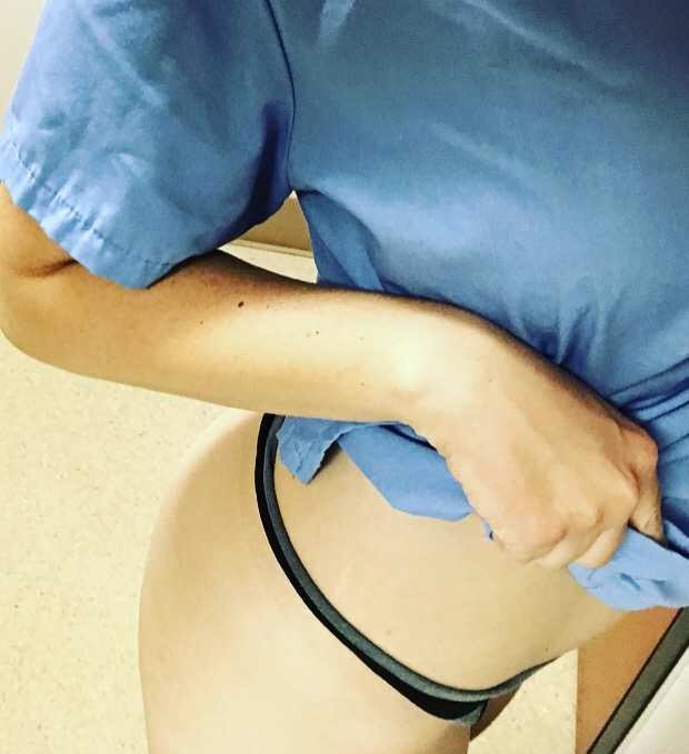 sexonshift:  #sexynurse #scrubs #braandpanties  A very sexy nurse needing some massaging