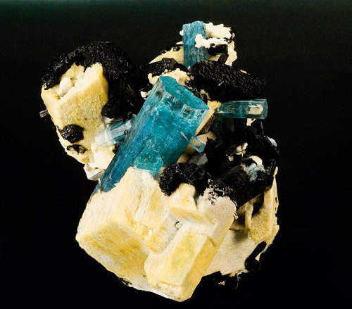 Aquamarine, schorl and feldspar  Namibia