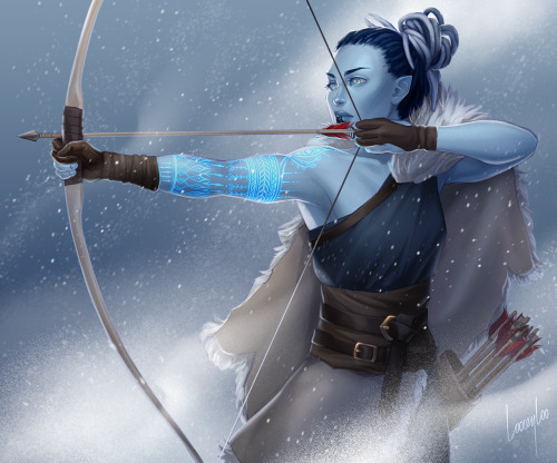 Yohana, an ice genasi beastmaster ranger. Winter is by far my favourite climate theme for characters