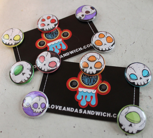 loveandasandwich: Just listed another button pack!Five packs of handdrawn 1 inch skull buttons now a