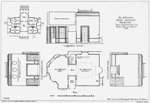 archimaps:Plan and elevations of Jefferson’s private apartments at Monticello