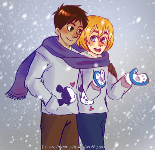 free-swimming-titans:  Requested by spoider, hope you like it c: They are wearing these sweaters (cutest things ever hngg) and hey look my style changed again. can I even call this a style anymore why do all my drawings look different argh 