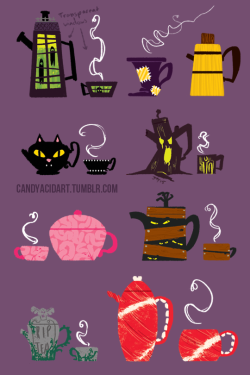 candyacidart:Tea Horror! Prop concepts for horror-themed tea sets. Digital, 2015.These were a lot of