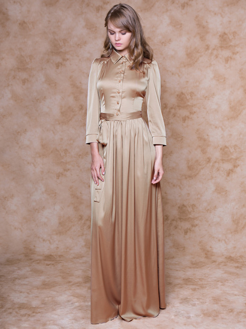 satinwifemelissa: Welcome home dear , how was your day? Shirt-waister maxi-gown - so elegant