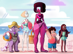 juniperarts:  Steven convinced them to go to a public beach away from Beach City. I also gave the gems new beachwear because why not. *click for better viewing* 