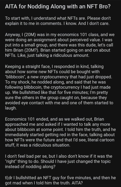 angrypsychologist:dreamingofnoreality:This is how we can defeat NFT brosI have my PhD in Social Psychology and my area of interest is attitude formation and persuasive messaging. Something no one ever tells you is that embarrassing the shit out of morons