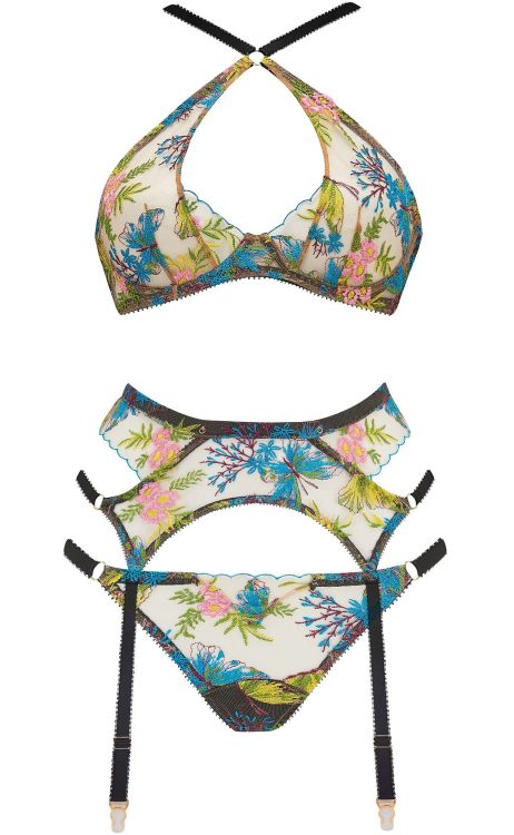 Edge o’ Beyond | Zuzia • in rainforest embroidery with pink florals + blue + green + yellow butterfl