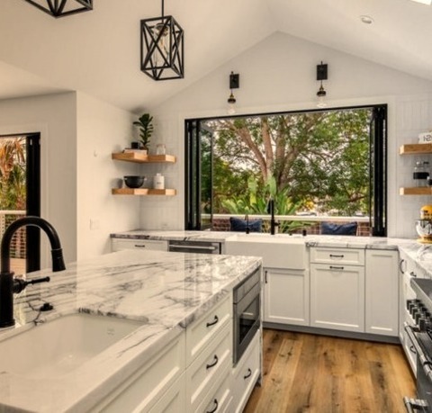 Kitchen San DiegoKitchen Pantry Idea With A Farmhouse Sink, Shaker Cabinets, White Cabinets, Marble Countertops,