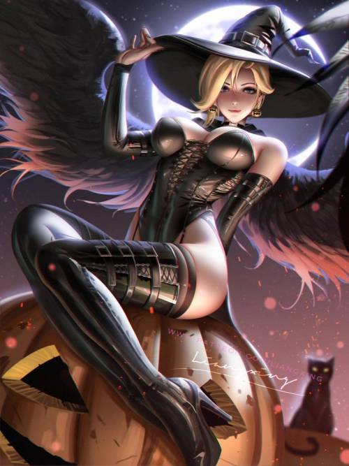 youngjusticer:  Dirty girl riding the stem. Mercy, by Liang Xing.  