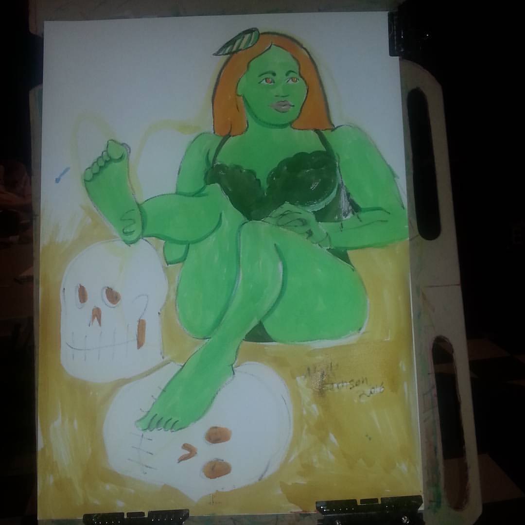 Drawing of Circe at Dr. Sketchy&rsquo;s.  Poison Ivy! #art #drawing #figuredrawing