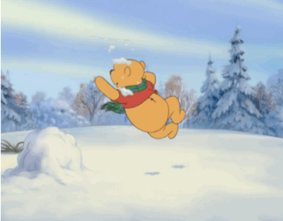 Let it snow #disney#gif #winnie the pooh #Winnie Pooh#pooh#pooh bear#bear#teddy#plush#animal#cute#jump#snow#winter#snowing#walt disney#scarf