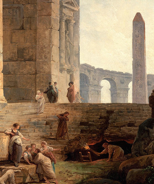 marcuscrassus: Hubert Robert - Ruins with an obelisk in the distance (1775)