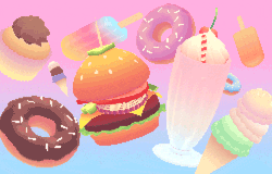 simplecg:  michaelshillingburg:  All the food friends together! (Rendered pixelly to cut down the file size)  I’m a sucker for CG food!