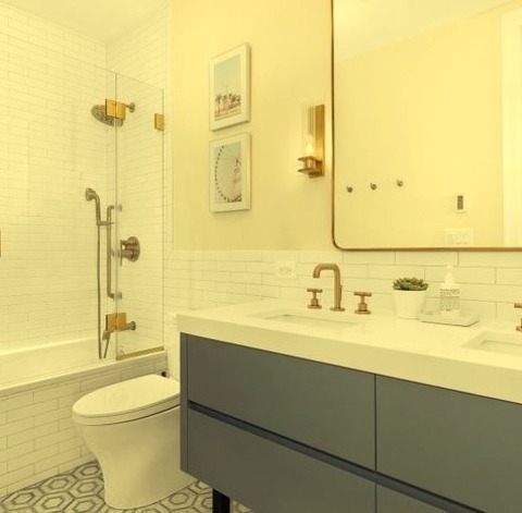 Bathroom Kids In New YorkMid-sized Transitional Kids' White Tile And Ceramic Tile Mosaic Tile Floor,