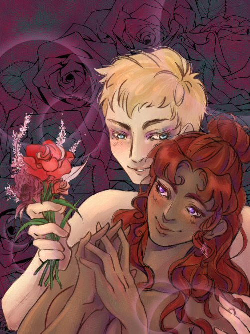 I’m a bit late but I drew my only two romantically involved OCs, Reza and Crown! Happy belated Vday 