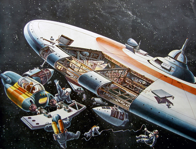 retrosci-fi:  “The Construction of a Huge Retro-Futuristic Space Station” ~retro-futurism