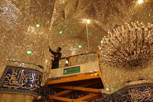 anon-313:Repairs to the mirror work inside al-Abbas Mosque, Karbala, Iraq, Jan 2016.