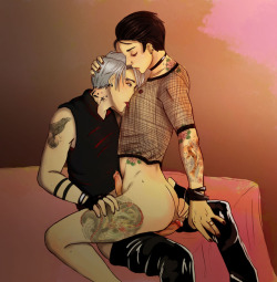 queerzaza: yet another gorgeous m-oarts commission!!!  i asked for a v NSFW Victuuri punk/tattoo!AU and was rewarded! 