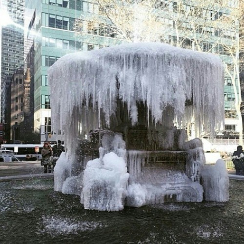I just seen this and had to take a picture #nyc #winter #frozen #cold #fountain #ice  (at Columbus Circle)