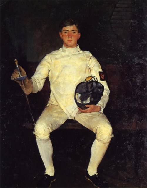 Charles Webster Hawthorne (American, 1872-1930), The Fencer, 1928. Oil on canvas, 60 x 48 in. Sheldon Memorial Art Gallery, Lincoln, Nebraska.