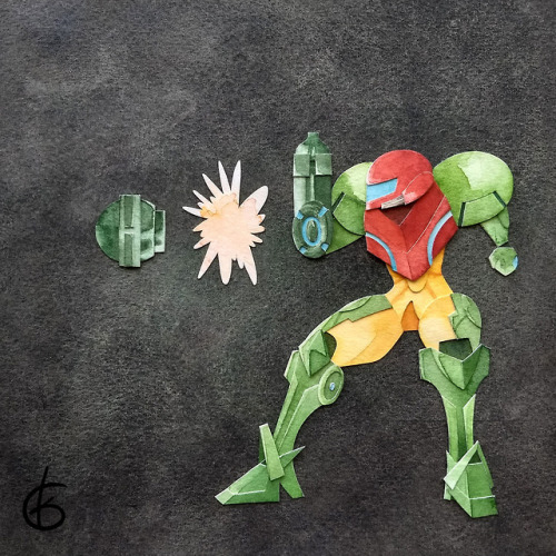 5-part Samus CommissionDown Tilt, Buster Missile, Victory, Charge Shot, Down SmashWatercolor, Paperc