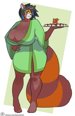 dieselbrain:  a patron request for Talash’s oc Mia serving sushi  My higher tier patrons get rewards like monthly requests. If you like my work, consider supporting my patreon! 