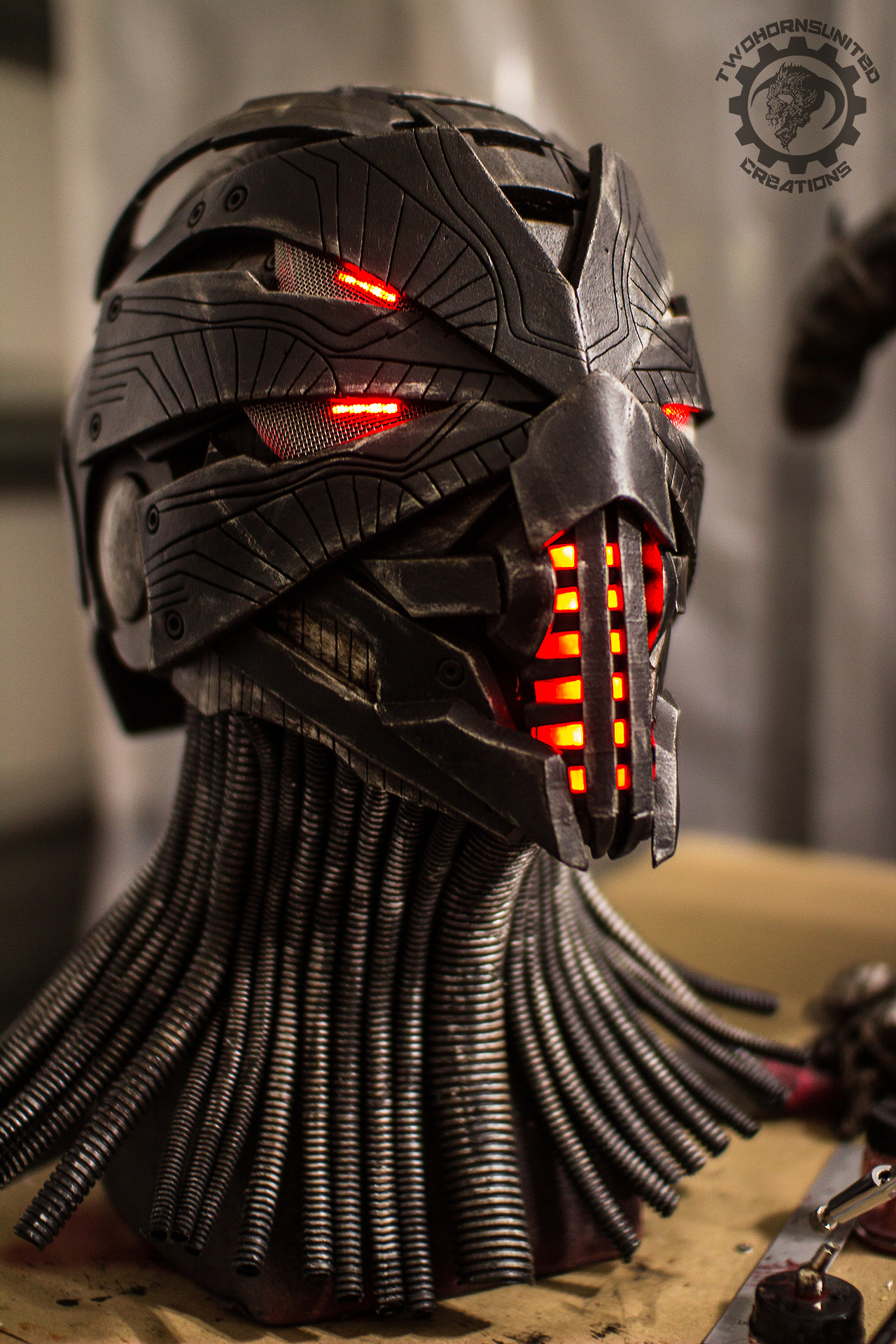 bellatorinmachina:  by twohornsunited - Erebus - Cyberpunk dystopian light up helmet