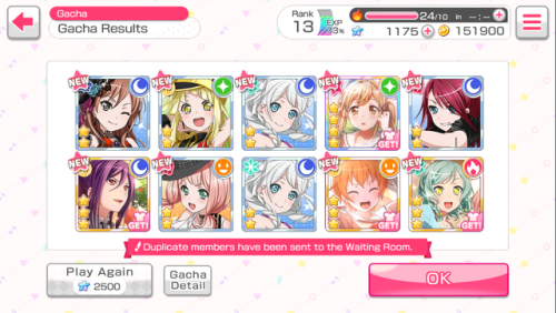 my first ever scout in bandori and i got two of my favourite characters! idk whether this is an impr