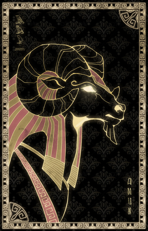 from-the-waters-of-duat:corvusam:cards 2-7 of my egyptian god themed deck featuring seth, bastet, am