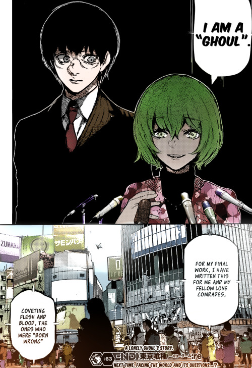 Tokyo Ghoul:Re Chapter 63 Coloured pages. a bit unmotivated and busy to do the entire chapter but anyways hope you like it.Scanlations by Crossbreed