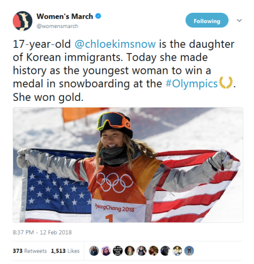 “17-year-old @chloekimsnow is the daughter of Korean immigrants. Today she made history as the young