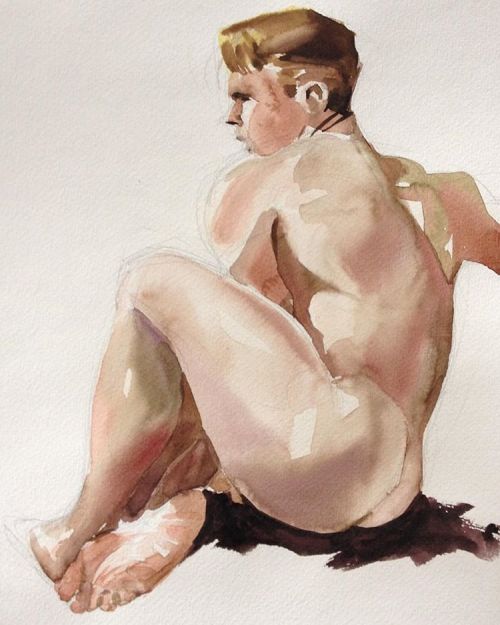 kimdavidsmith: Letting time slip deliciously by with my talented friend @beachbum437 💖 #jordanmejias #art #artist #painting #watercolor #drawing #kimdavidsmith #maleform #malenude #body #skin #artmodel #springstudio #nyc #gluteusmaximus #latissimusdorsi