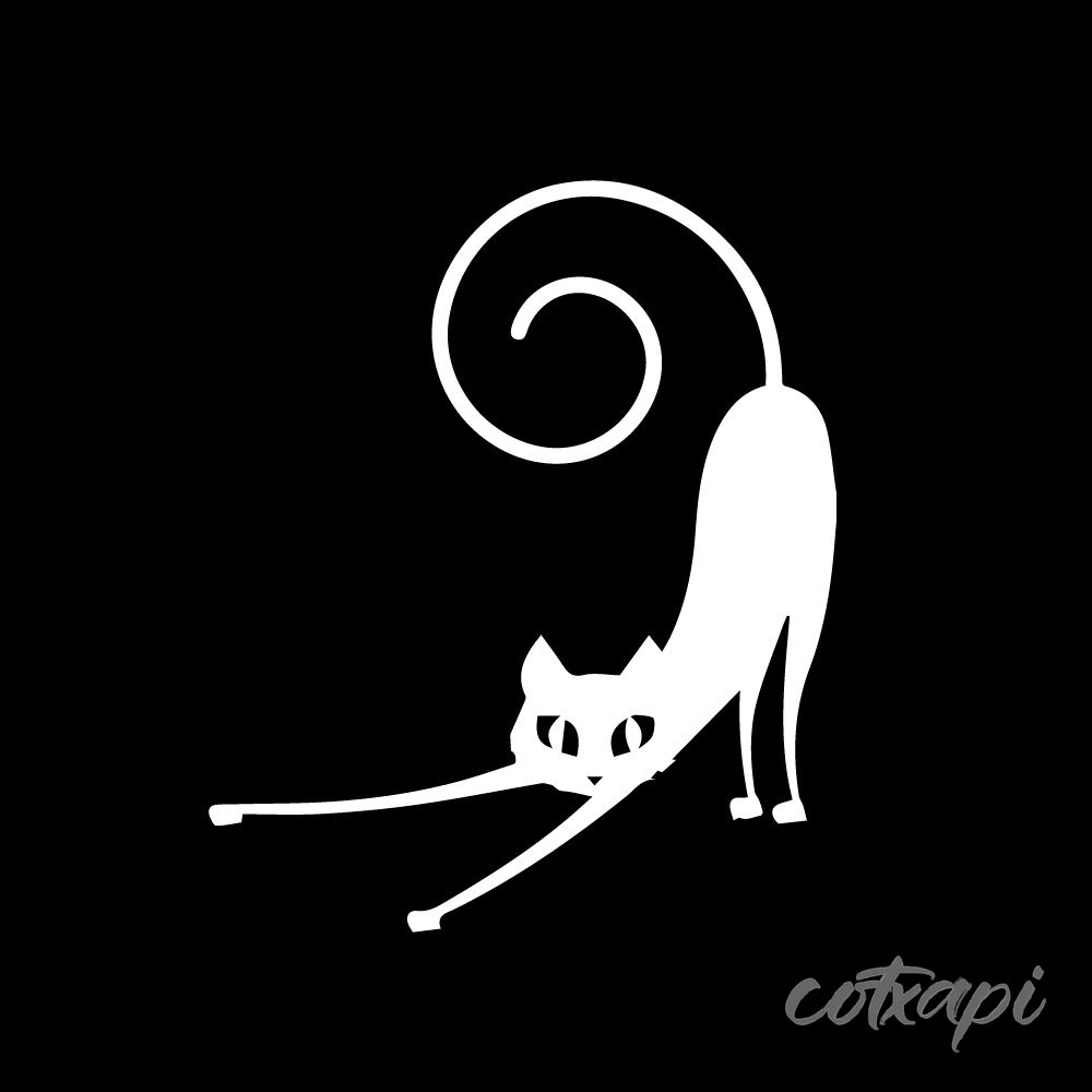 Cute Cat Shadow Icon Animal Vector Art Illustration, Black and White Outline Design
