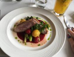 Duck breast with chilli-raspberry sauce and