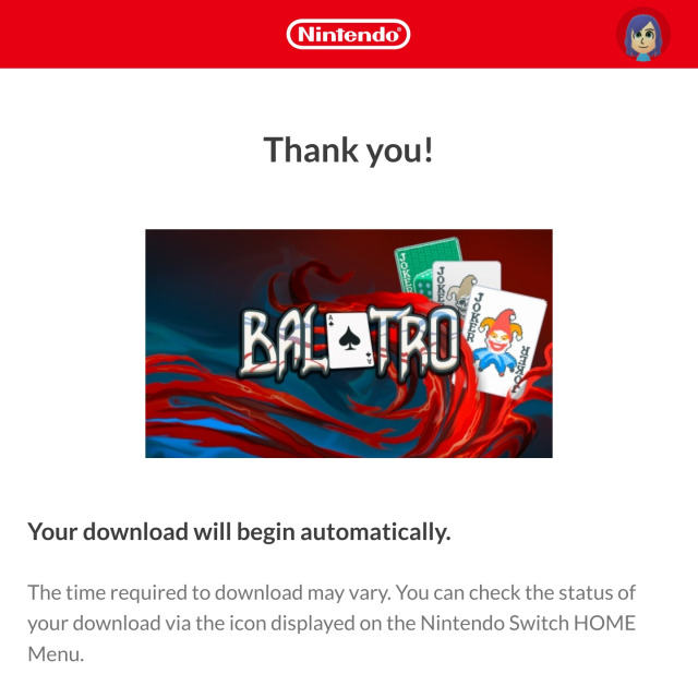 Purchase screen for Balatro on Switch