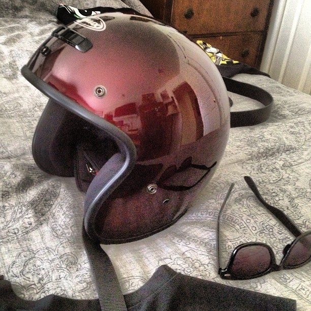 Scored this sweet metallic burgundy ladies helmet. Just need a pretty little head