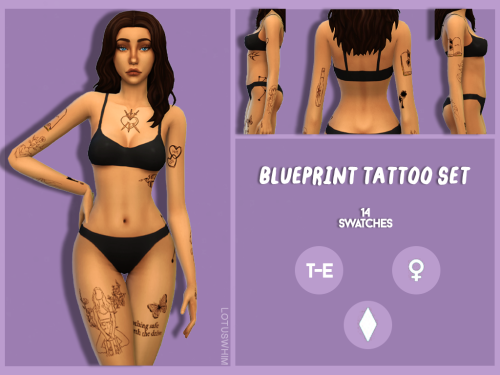 lotuswhim:BLUEPRINT TATTOO SETbase game compatiblefemale1 swatch with the full set and 14 individual