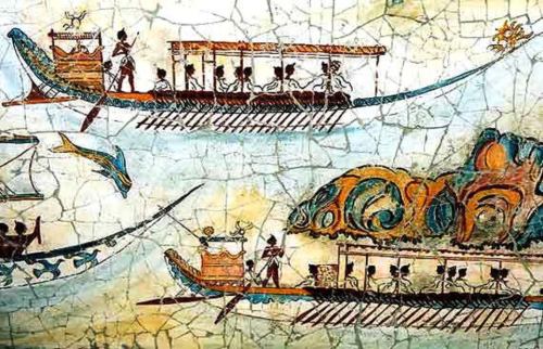 romegreeceart:leradr:Akrotiri - Island of Santorini - Fresco of minoan fleet 16th Century BC