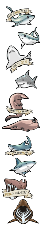 sinksanksockie: SHARKS. YEAH. And accompanying horrible punsMaking some little shark stickers to sel