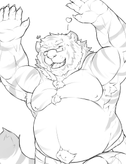 ralphthefeline:  For today decided to go back to the good old pudgy tiger Ralph just to make sure pudgy tiger Ralph gets some love~! Pudgy tiger Ralph is so happy to be back that he is about to pounce and hug someone :D  